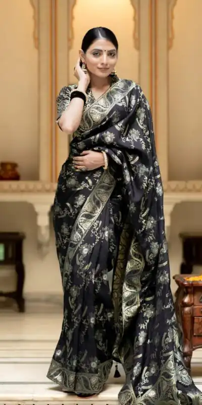 Black Soft Litchi Silk All Over Weaving Saree | Sarees, Bollywood Sarees, Creative Sarees, Designer Sarees, Embroidered Sarees, Ethnic Saree, Modern Digital sarees, Party Wear Sarees