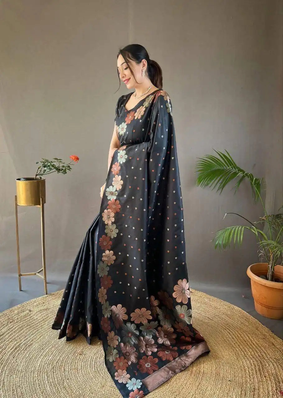 Black Soft Litchi Silk Kubera Pattu Saree | Sarees, Bollywood Sarees, Creative Sarees, Designer Sarees, Embroidered Sarees, Ethnic Saree, Modern Digital sarees, Party Wear Sarees