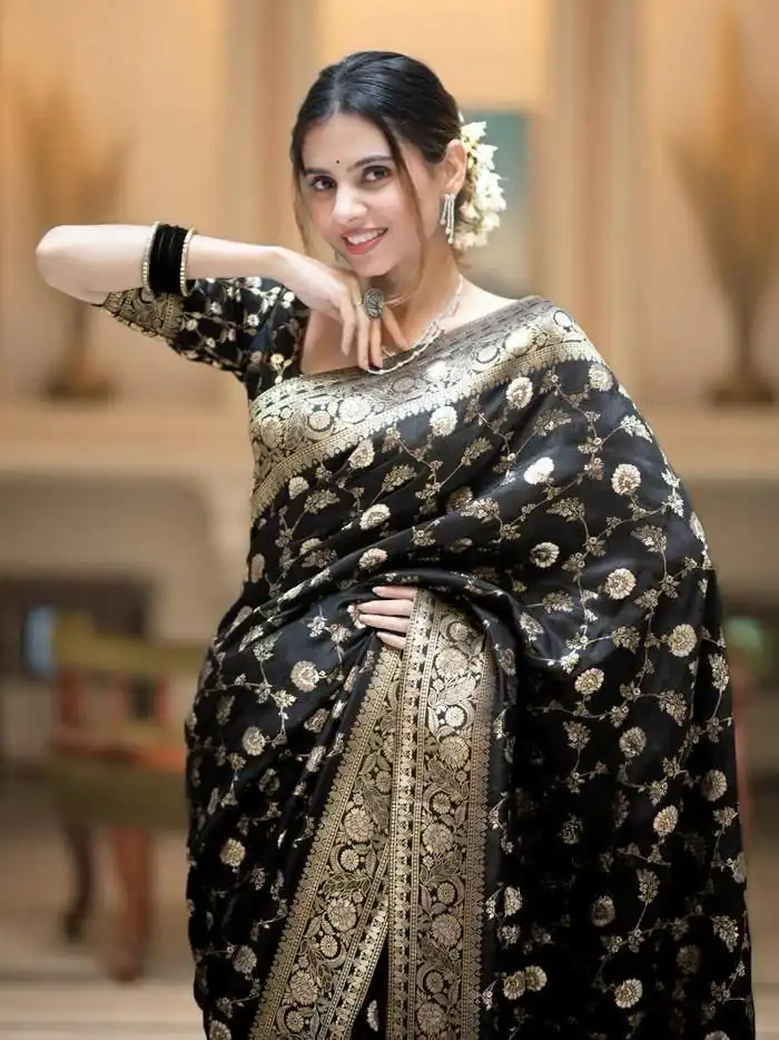 Black Soft Litchi Silk Kubera Pattu Saree | Sarees, Bollywood Sarees, Creative Sarees, Designer Sarees, Embroidered Sarees, Ethnic Saree, Modern Digital sarees, Party Wear Sarees