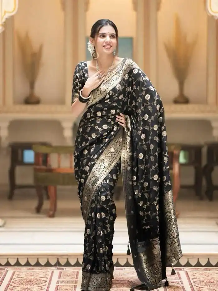 Black Soft Litchi Silk Kubera Pattu Saree | Sarees, Bollywood Sarees, Creative Sarees, Designer Sarees, Embroidered Sarees, Ethnic Saree, Modern Digital sarees, Party Wear Sarees