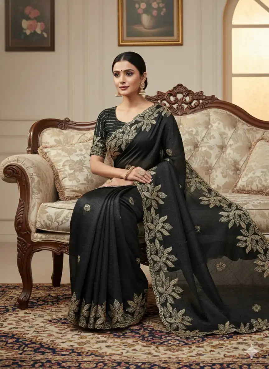 Black Soft Organza Silk With Sequins Work Saree | Sarees, Bollywood Sarees, Creative Sarees, Designer Sarees, Embroidered Sarees, Ethnic Saree, Modern Digital sarees, Party Wear Sarees