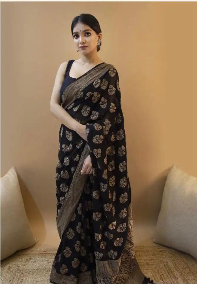 Black Soft Silk Jacquard All Over Saree | Sarees, Bollywood Sarees, Creative Sarees, Designer Sarees, Embroidered Sarees, Ethnic Saree, Modern Digital sarees, Party Wear Sarees