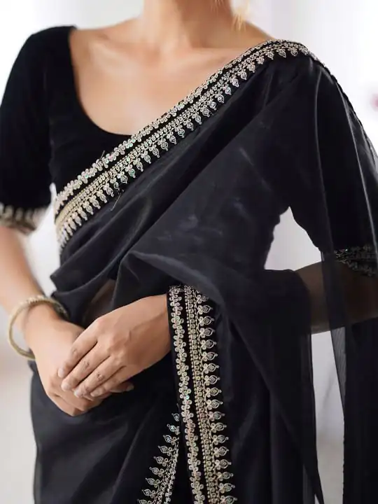 Black Soft Twil Net Silk Embroidery Work Saree | Sarees, Bollywood Sarees, Creative Sarees, Designer Sarees, Embroidered Sarees, Ethnic Saree, Modern Digital sarees, Party Wear Sarees