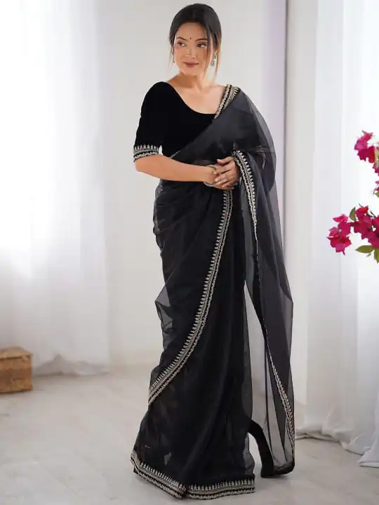 Black Soft Twil Net Silk Embroidery Work Saree | Sarees, Bollywood Sarees, Creative Sarees, Designer Sarees, Embroidered Sarees, Ethnic Saree, Modern Digital sarees, Party Wear Sarees
