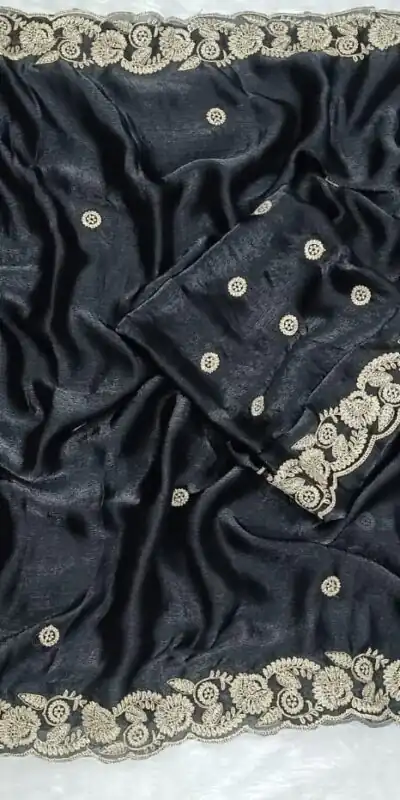 Black Space Silk Embroidery Work Saree | Sarees, Bollywood Sarees, Creative Sarees, Designer Sarees, Embroidered Sarees, Ethnic Saree, Modern Digital sarees, Party Wear Sarees