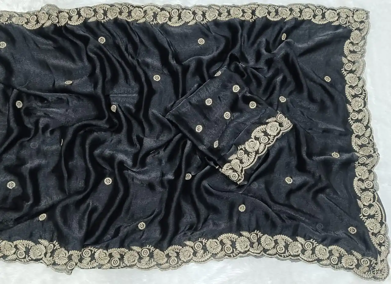 Black Space Silk Embroidery Work Saree | Sarees, Bollywood Sarees, Creative Sarees, Designer Sarees, Embroidered Sarees, Ethnic Saree, Modern Digital sarees, Party Wear Sarees