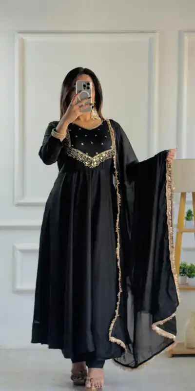 Black Star Georgette Embroidery Lace Work Gown | Gowns, Bollywood Gowns, Creative Gowns, Designer Gowns, Embroidered Gowns, Party Wear Gowns