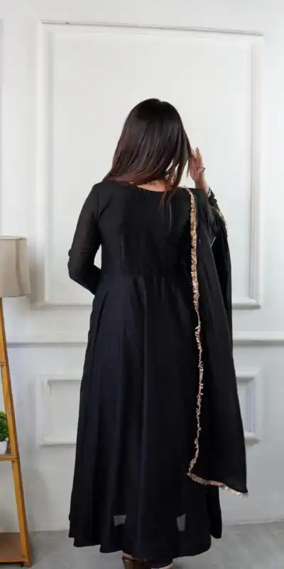 Black Star Georgette Embroidery Lace Work Gown | Gowns, Bollywood Gowns, Creative Gowns, Designer Gowns, Embroidered Gowns, Party Wear Gowns