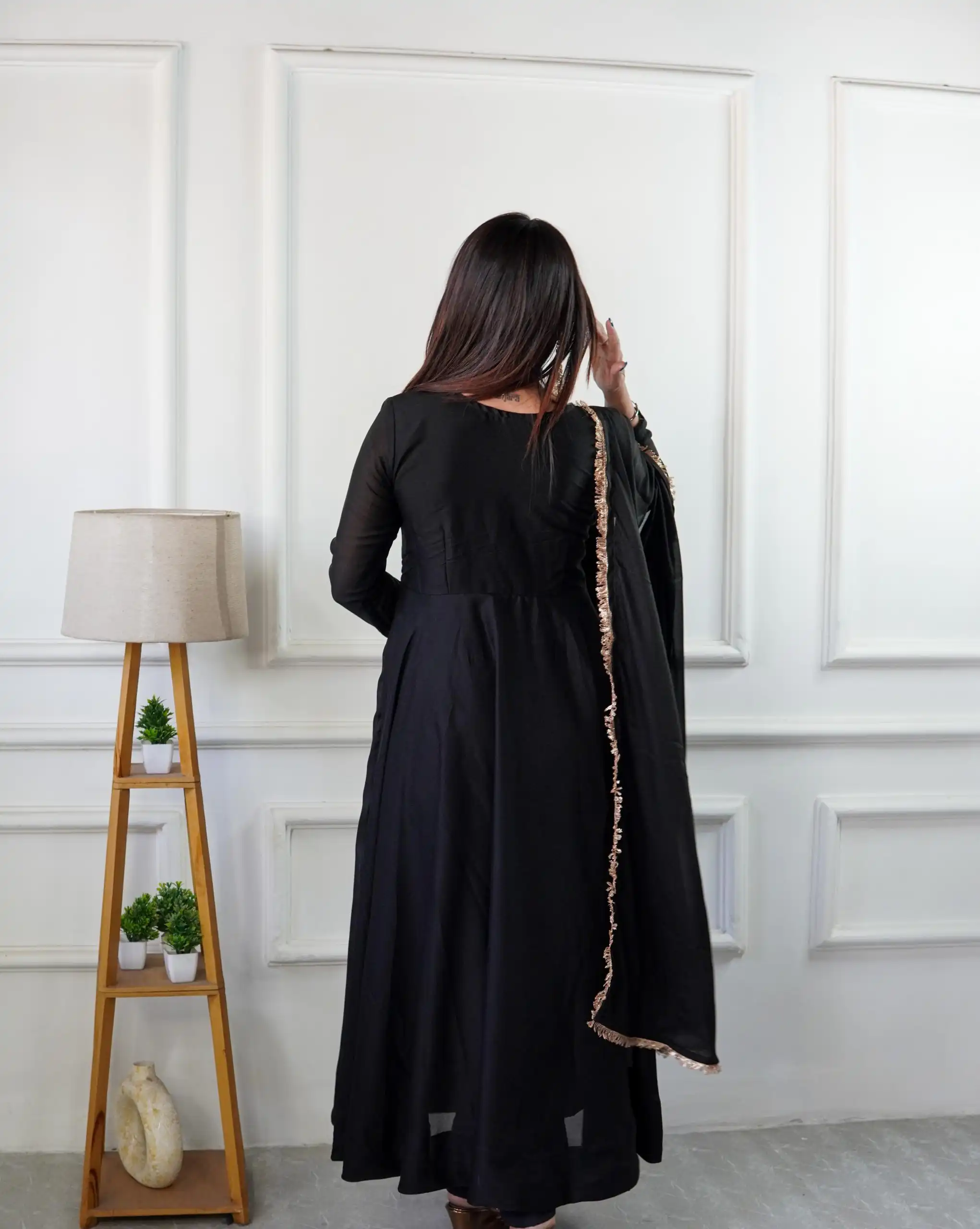 Black Star Georgette Embroidery Lace Work Gown | Gowns, Bollywood Gowns, Creative Gowns, Designer Gowns, Embroidered Gowns, Party Wear Gowns