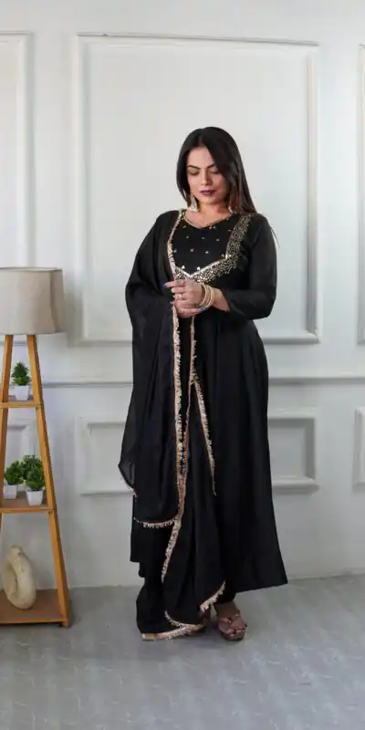 Black Star Georgette Embroidery Lace Work Gown | Gowns, Bollywood Gowns, Creative Gowns, Designer Gowns, Embroidered Gowns, Party Wear Gowns