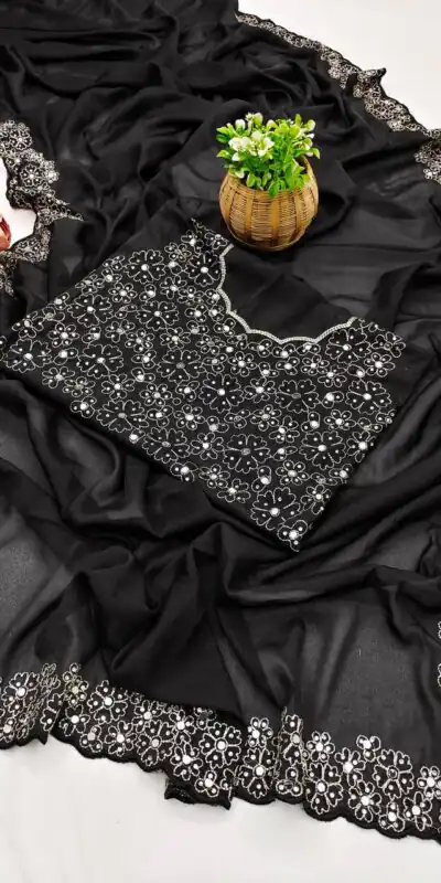 Black Star Georgette Silk Embroidery Work Saree | Sarees, Bollywood Sarees, Creative Sarees, Designer Sarees, Embroidered Sarees, Ethnic Saree, Modern Digital sarees, Party Wear Sarees