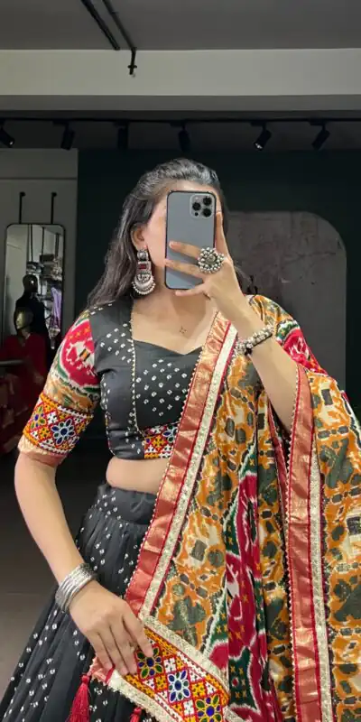 Black Tasar Silk Gamthi Work Lehenga Choli | Lehenga, Bollywood Lehenga, Creative Lehenga, Designer Lehenga, Embroidered Lehenga, Party Wear Lehenga