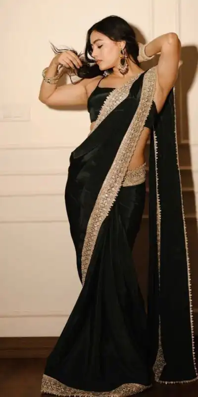 Black VI Chitra Silk Embroidery Sequence Lace Border Saree | Sarees, Bollywood Sarees, Creative Sarees, Designer Sarees, Embroidered Sarees, Ethnic Saree, Modern Digital sarees, Party Wear Sarees
