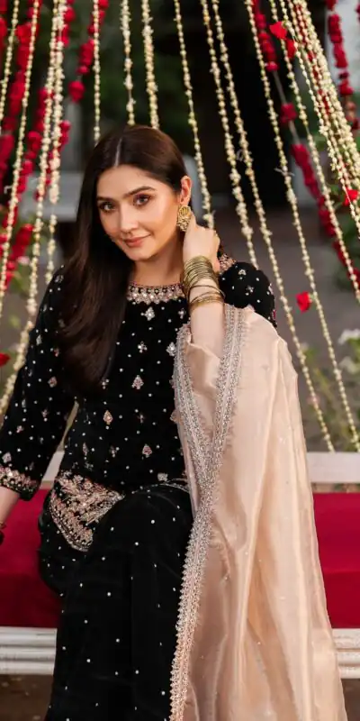 Black Viscose Velvet Thread Sequence Work Salwar Suit | Jump Suits, Tops & Bottoms, Track Suits, Salwar suit, Casual Suits, Creative suits, Designer Suits, Palazzo Suits, Party Wear Suits, Patiala Suits, Straight Suits, Trendy Wear
