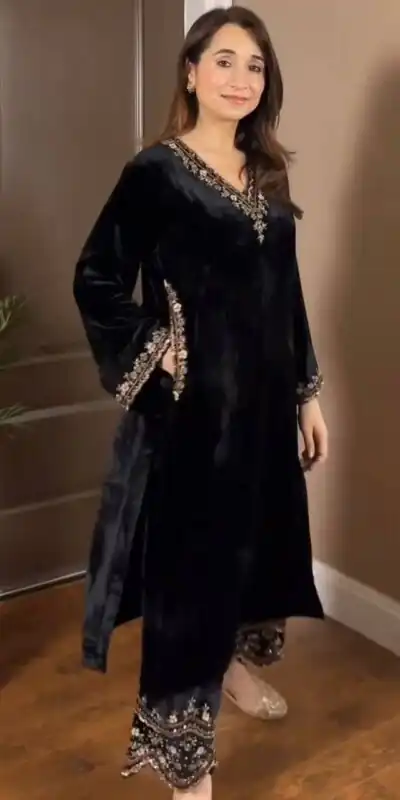 Black Viscose Velvet Thread Work Salwar Suit | Jump Suits, Salwar suit, Casual Suits, Creative suits, Designer Suits, Palazzo Suits, Party Wear Suits, Patiala Suits, Straight Suits