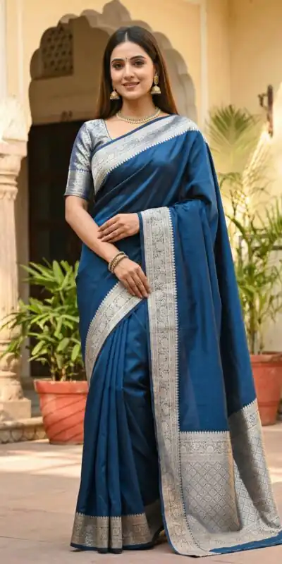 Blue Banarasi Gala Silk Gold Zari Work Saree | Sarees, Bollywood Sarees, Creative Sarees, Designer Sarees, Embroidered Sarees, Ethnic Saree, Modern Digital sarees, Party Wear Sarees