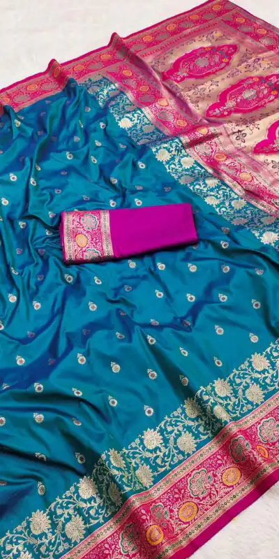 Blue Banarasi Silk Gold Zari Border Saree | Sarees, Bollywood Sarees, Creative Sarees, Designer Sarees, Embroidered Sarees, Ethnic Saree, Modern Digital sarees, Party Wear Sarees