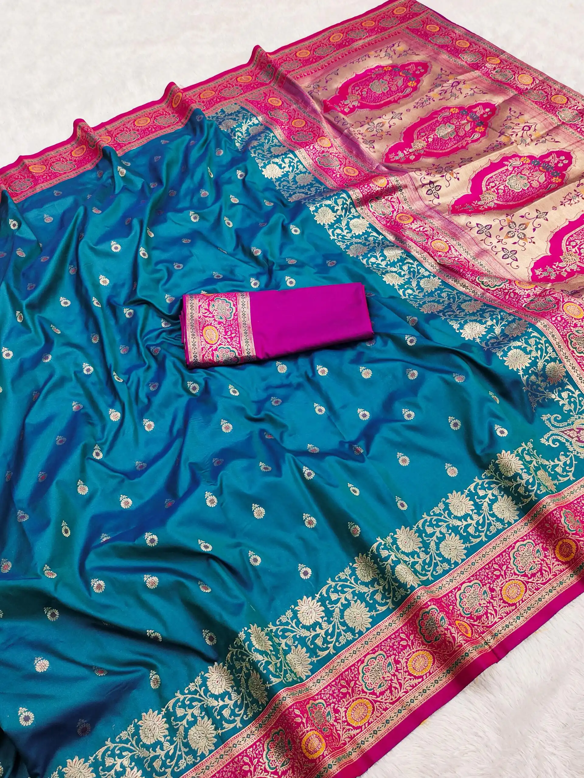 Blue Banarasi Silk Gold Zari Border Saree | Sarees, Bollywood Sarees, Creative Sarees, Designer Sarees, Embroidered Sarees, Ethnic Saree, Modern Digital sarees, Party Wear Sarees