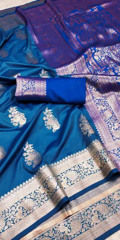 Blue Banarasi Silk Zari Lace Work All Over Saree | Sarees, Bollywood Sarees, Creative Sarees, Designer Sarees, Embroidered Sarees, Ethnic Saree, Modern Digital sarees, Party Wear Sarees