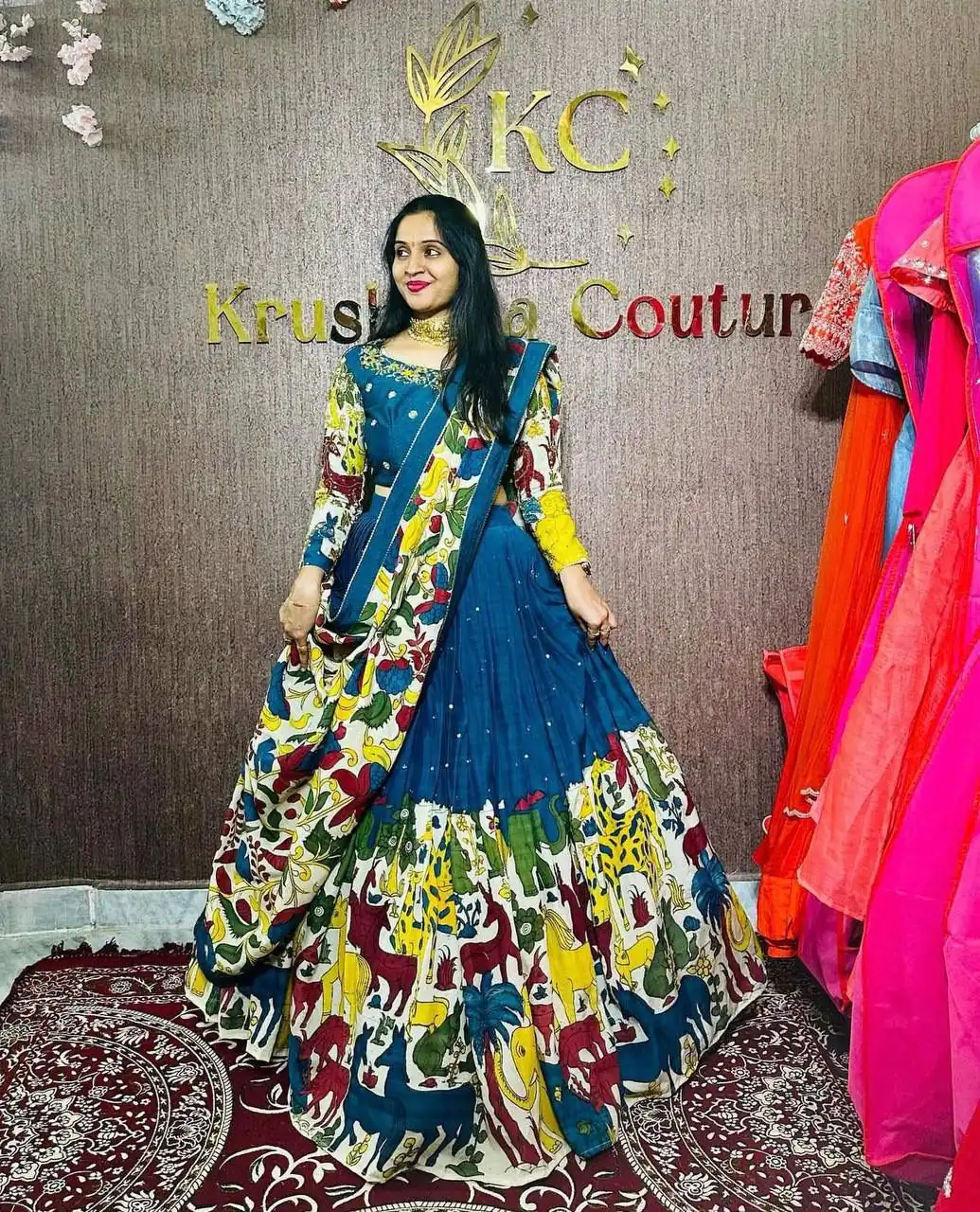 Blue Chent Crep Kalamkari Print Lehenga Choli | Jump Suits, Salwar suit, Casual Suits, Creative suits, Designer Suits, Palazzo Suits, Party Wear Suits, Patiala Suits, Straight Suits