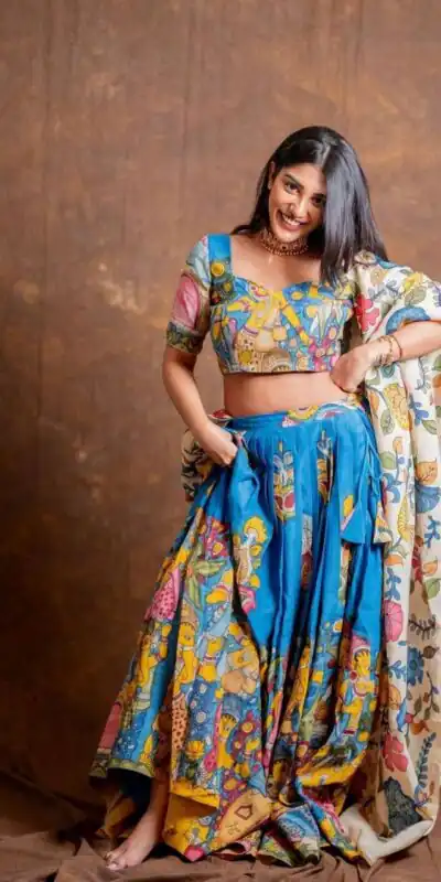 Blue Chent Crep Kalamkari Print Work Lehenga Choli | Lehenga, Bollywood Lehenga, Creative Lehenga, Designer Lehenga, Embroidered Lehenga, Party Wear Lehenga