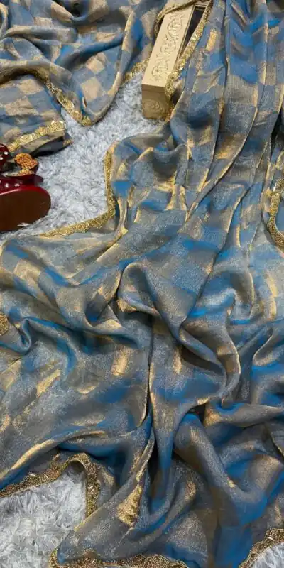 Blue Chiffon Pattern Hand Work Lace Saree | Sarees, Bollywood Sarees, Creative Sarees, Designer Sarees, Embroidered Sarees, Ethnic Saree, Modern Digital sarees, Party Wear Sarees