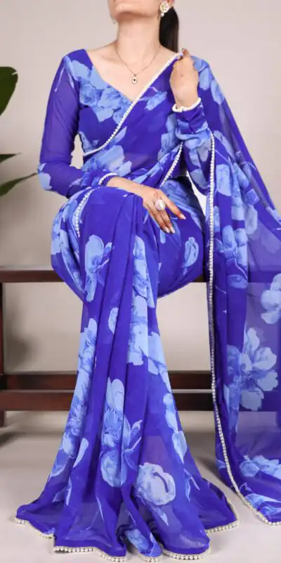 Blue Chiffon Printed Saree | Sarees, Bollywood Sarees, Creative Sarees, Designer Sarees, Embroidered Sarees, Ethnic Saree, Modern Digital sarees, Party Wear Sarees