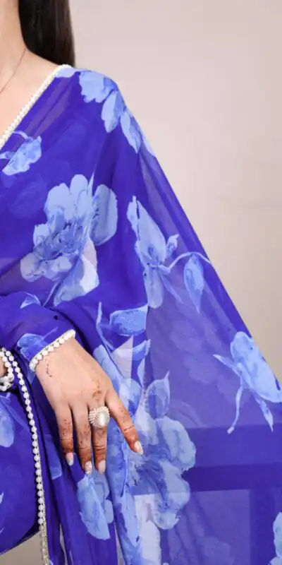 Blue Chiffon Printed Saree | Sarees, Bollywood Sarees, Creative Sarees, Designer Sarees, Embroidered Sarees, Ethnic Saree, Modern Digital sarees, Party Wear Sarees