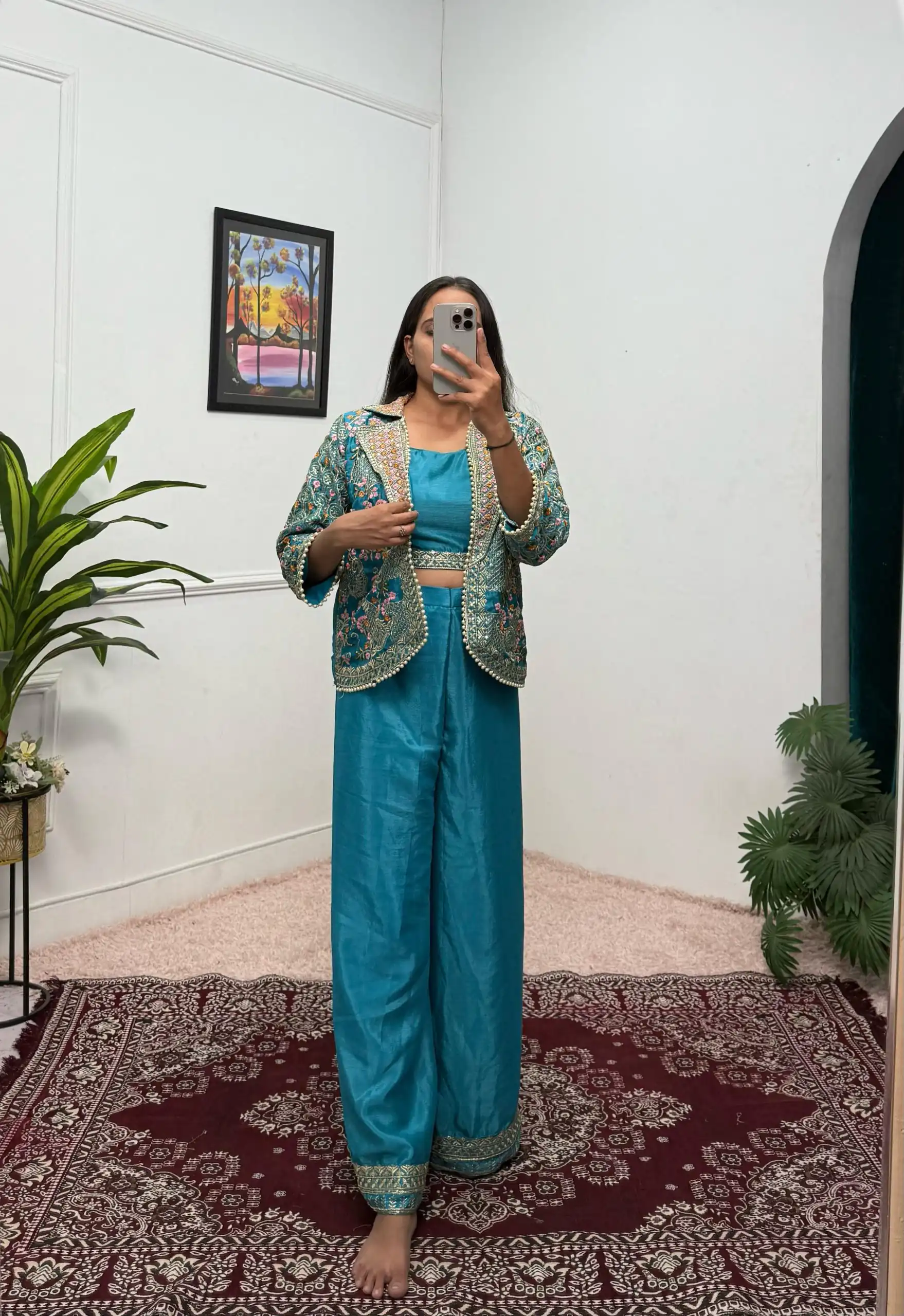 Blue Chinon Embroidery With Moti Lace Salwar Suit | Jump Suits, Salwar suit, Casual Suits, Creative suits, Designer Suits, Palazzo Suits, Party Wear Suits, Patiala Suits, Straight Suits