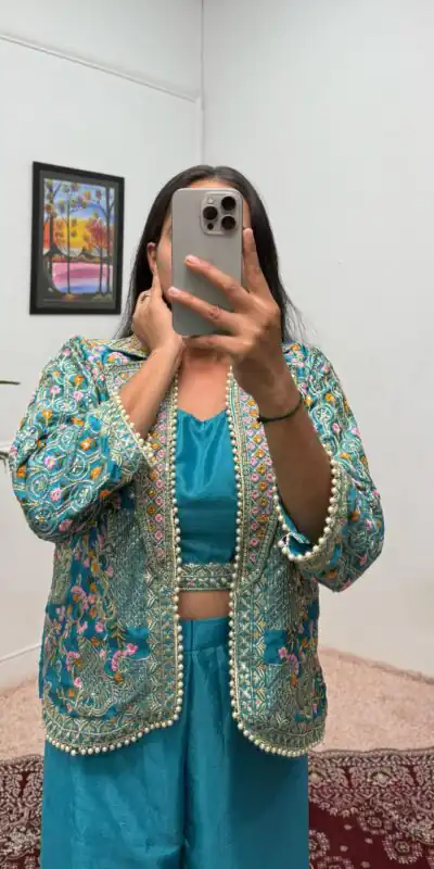 Blue Chinon Embroidery With Moti Lace Salwar Suit | Jump Suits, Salwar suit, Casual Suits, Creative suits, Designer Suits, Palazzo Suits, Party Wear Suits, Patiala Suits, Straight Suits