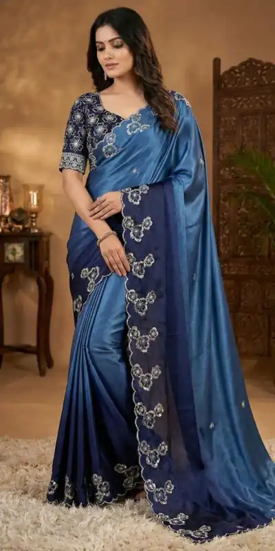 Blue Chinon Embroidery Work Saree | Sarees, Bollywood Sarees, Creative Sarees, Designer Sarees, Embroidered Sarees, Ethnic Saree, Modern Digital sarees, Party Wear Sarees