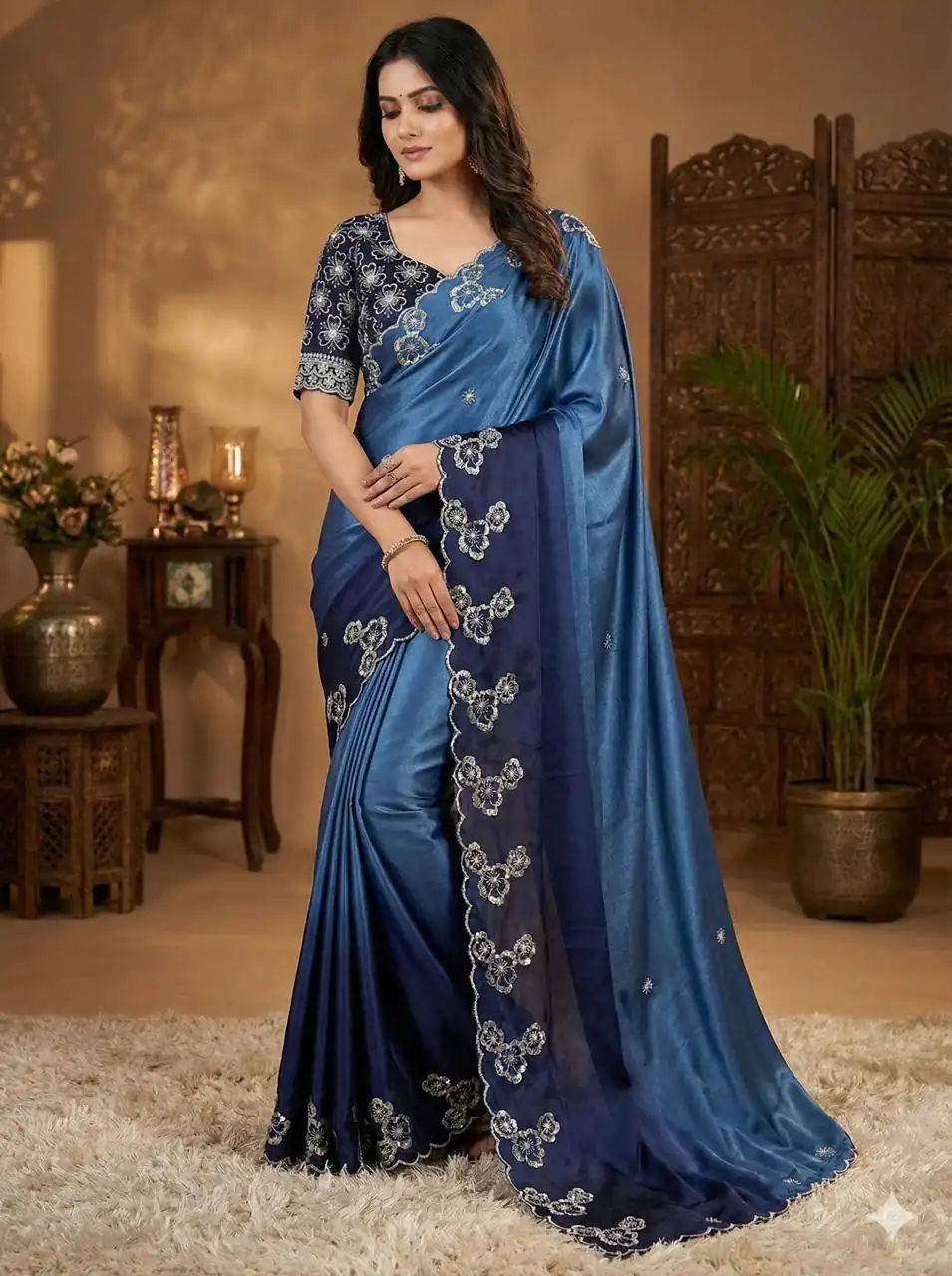 Blue Chinon Embroidery Work Saree | Sarees, Bollywood Sarees, Creative Sarees, Designer Sarees, Embroidered Sarees, Ethnic Saree, Modern Digital sarees, Party Wear Sarees