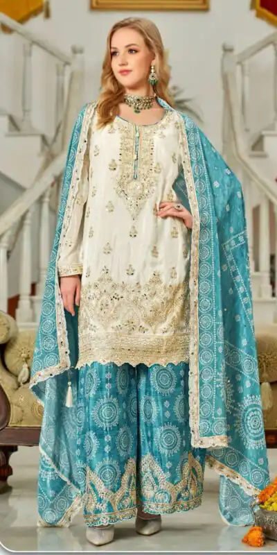 Blue Chinon Sequence Mirror Hand Work Salwar Suit | Jump Suits, Salwar suit, Casual Suits, Creative suits, Designer Suits, Palazzo Suits, Party Wear Suits, Patiala Suits, Straight Suits