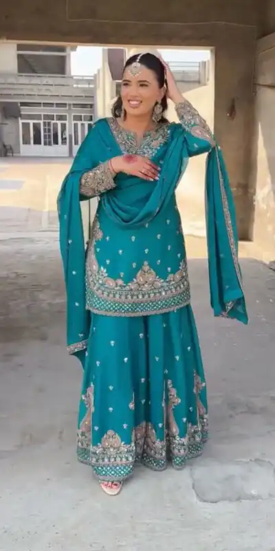 Blue Chinon Silk Thread Sequence Work Salwar Suit | Jump Suits, Salwar suit, Casual Suits, Creative suits, Designer Suits, Palazzo Suits, Party Wear Suits, Patiala Suits, Straight Suits
