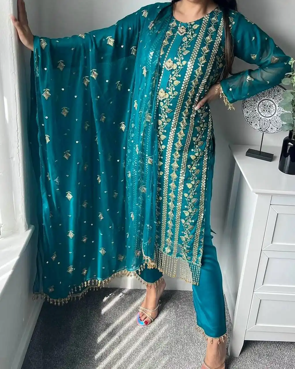 Blue Chinon Silk With Embroidery Work Salwar Suit | Jump Suits, Salwar suit, Casual Suits, Creative suits, Designer Suits, Palazzo Suits, Party Wear Suits, Patiala Suits, Straight Suits