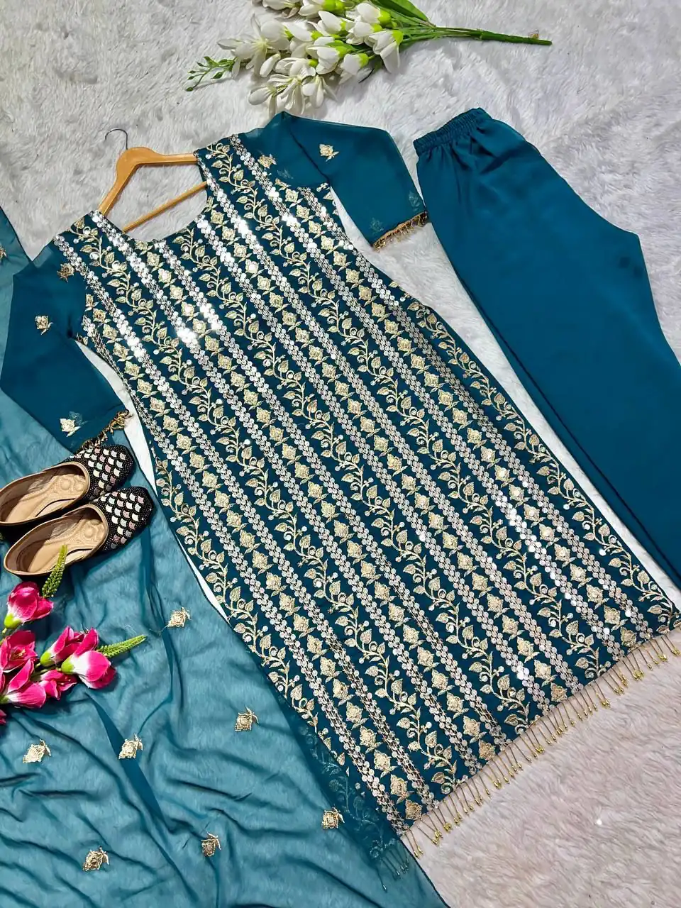 Blue Chinon Silk With Embroidery Work Salwar Suit | Jump Suits, Salwar suit, Casual Suits, Creative suits, Designer Suits, Palazzo Suits, Party Wear Suits, Patiala Suits, Straight Suits