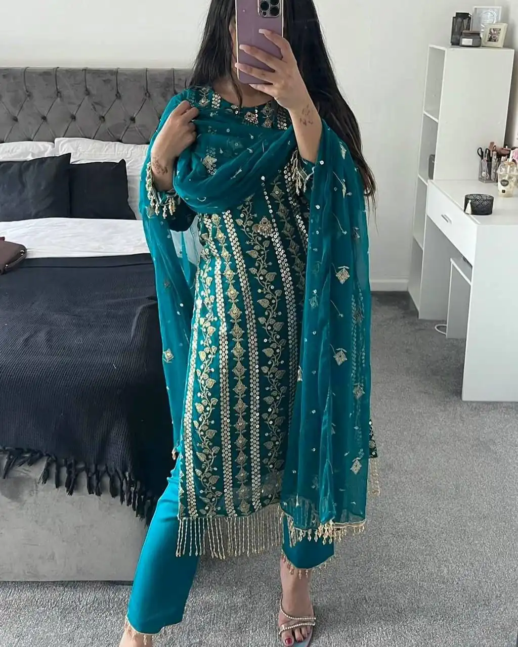 Blue Chinon Silk With Embroidery Work Salwar Suit | Jump Suits, Salwar suit, Casual Suits, Creative suits, Designer Suits, Palazzo Suits, Party Wear Suits, Patiala Suits, Straight Suits