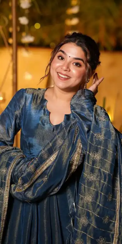 Blue Cosmos Silk Lace Embroidery Work Gown | Gowns, Bollywood Gowns, Creative Gowns, Designer Gowns, Embroidered Gowns, Party Wear Gowns