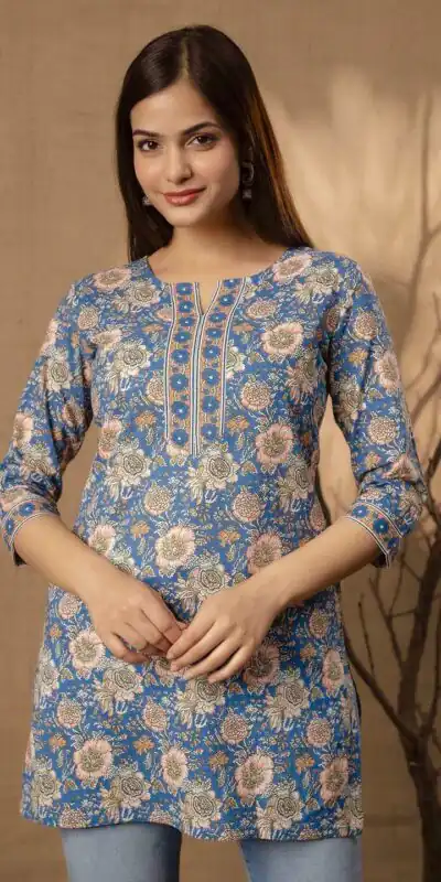 Blue Cotton Printed Kurti | Kurti, Bollywood Kurti, Creative Kurtis, Designer Kurti, Party Wear Kurti, Selfie Kurti