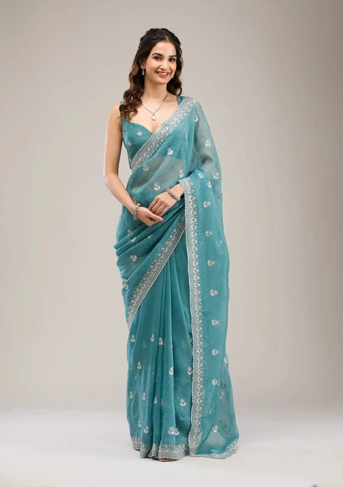 Blue Crunchy Ciffon Embroidery Zari Work Saree | Sarees, Bollywood Sarees, Creative Sarees, Designer Sarees, Embroidered Sarees, Ethnic Saree, Modern Digital sarees, Party Wear Sarees