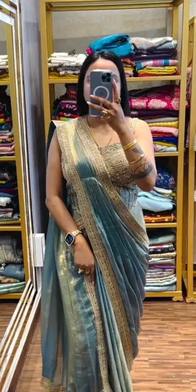 Blue Fandy Satin Lace Embroidery Work Saree | Sarees, Bollywood Sarees, Creative Sarees, Designer Sarees, Embroidered Sarees, Ethnic Saree, Modern Digital sarees, Party Wear Sarees