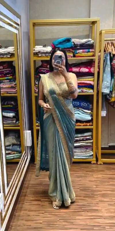 Blue Fandy Satin Lace Embroidery Work Saree | Sarees, Bollywood Sarees, Creative Sarees, Designer Sarees, Embroidered Sarees, Ethnic Saree, Modern Digital sarees, Party Wear Sarees