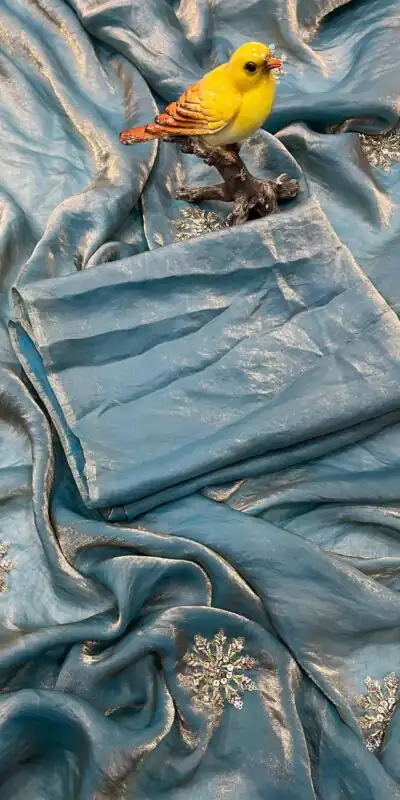 Blue Fandy Satin Silk Bead Work Saree | Sarees, Bollywood Sarees, Creative Sarees, Designer Sarees, Embroidered Sarees, Ethnic Saree, Modern Digital sarees, Party Wear Sarees
