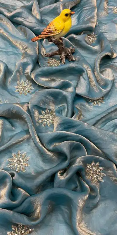 Blue Fandy Satin Silk Bead Work Saree | Sarees, Bollywood Sarees, Creative Sarees, Designer Sarees, Embroidered Sarees, Ethnic Saree, Modern Digital sarees, Party Wear Sarees