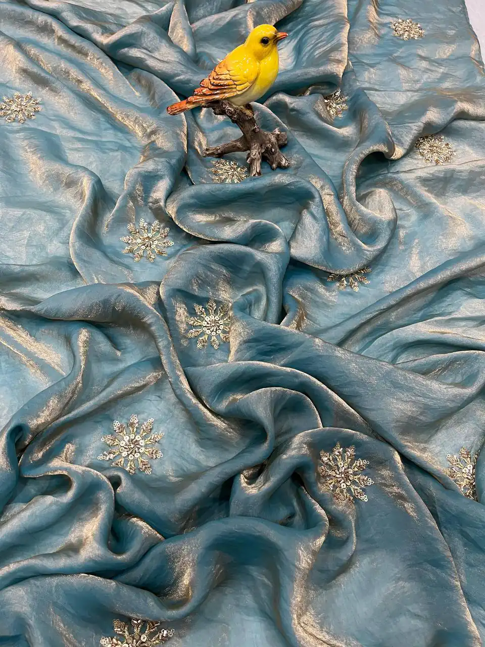 Blue Fandy Satin Silk Bead Work Saree | Sarees, Bollywood Sarees, Creative Sarees, Designer Sarees, Embroidered Sarees, Ethnic Saree, Modern Digital sarees, Party Wear Sarees