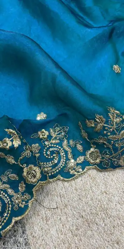 Blue Fandy Satin Silk With Sequins Work Saree | Sarees, Bollywood Sarees, Creative Sarees, Designer Sarees, Embroidered Sarees, Ethnic Saree, Modern Digital sarees, Party Wear Sarees