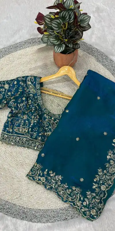 Blue Fandy Satin Silk With Sequins Work Saree | Sarees, Bollywood Sarees, Creative Sarees, Designer Sarees, Embroidered Sarees, Ethnic Saree, Modern Digital sarees, Party Wear Sarees