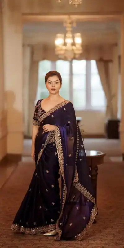 Blue Fandy Satin Silk Zari Work Saree | Sarees, Bollywood Sarees, Creative Sarees, Designer Sarees, Embroidered Sarees, Ethnic Saree, Modern Digital sarees, Party Wear Sarees