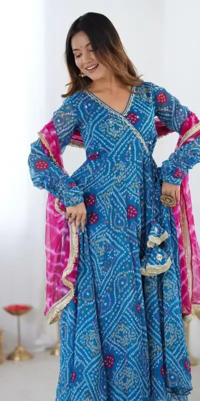 Blue Faux Georgette Digital Print Gown | Gowns, Bollywood Gowns, Creative Gowns, Designer Gowns, Embroidered Gowns, Party Wear Gowns