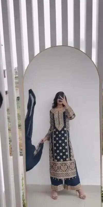 Blue Faux Georgette Embroidery Salwar Suit | Jump Suits, Salwar suit, Casual Suits, Creative suits, Designer Suits, Palazzo Suits, Party Wear Suits, Patiala Suits, Straight Suits